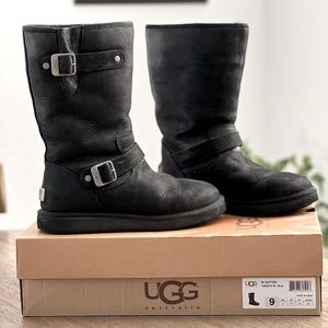 UGG Sutter Black Boots with Silver Buckles | Women’s US Size 9